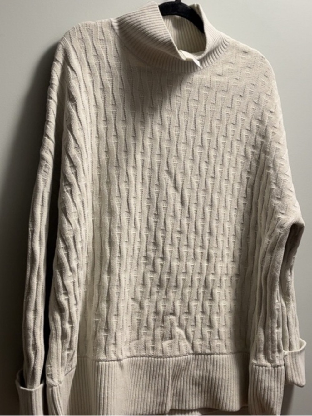 Oversize Cream Turtleneck Cable-Knit Sweater -